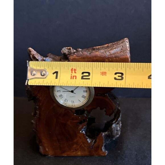 Unusual Interesting Wooden Encased Quartz Clock Handmade Compact Size - Picture 9 of 11